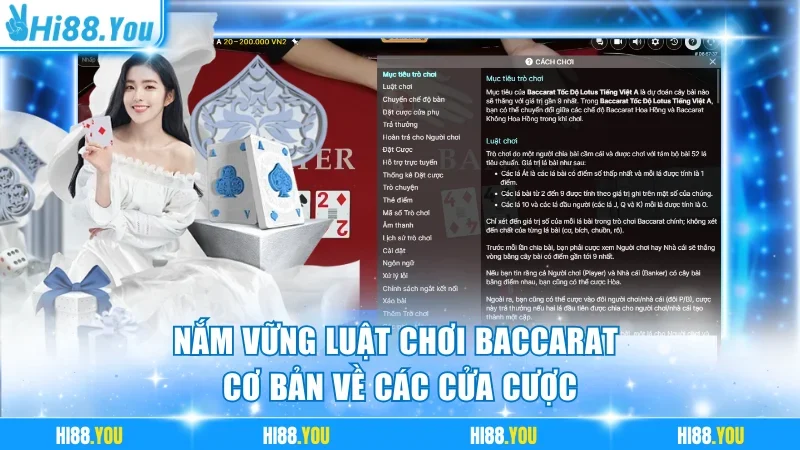Nắm vững luật chơi Baccarat cơ bản về các cửa cược